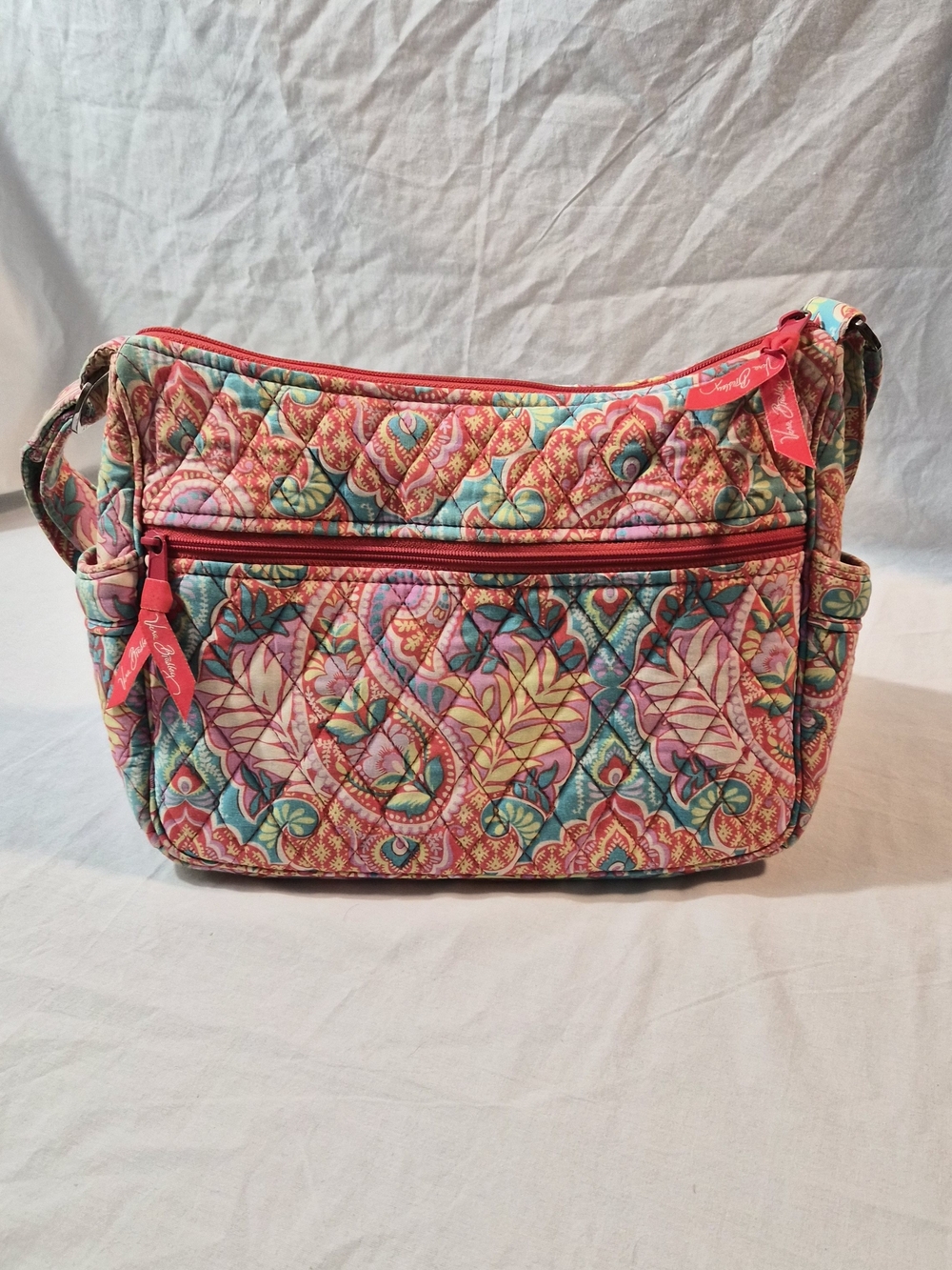 Vera Bradley Tutti Frutti Quilted Shoulder Bag Crossbody Pink Coral Teal Paisley